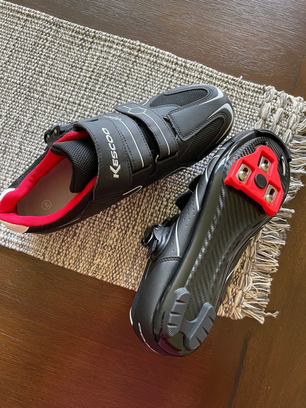 Men's Black and Red Kescoo Cycling Shoes
